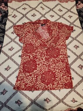 Y2k JKLA Paisley Swirl Medallion Babydoll Wrap Top Size L